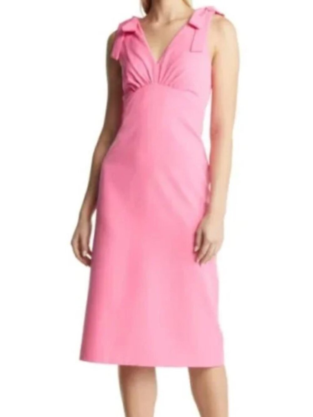 Julia Jordan Shoulder Bow Pretty Pink Stretch Feminine Spring Summer Midi Dress